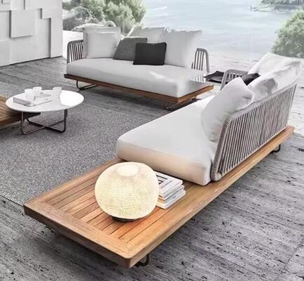 Hot Sale Outdoor Sofa With Aluminum Materials And Rope Teak Wood Top