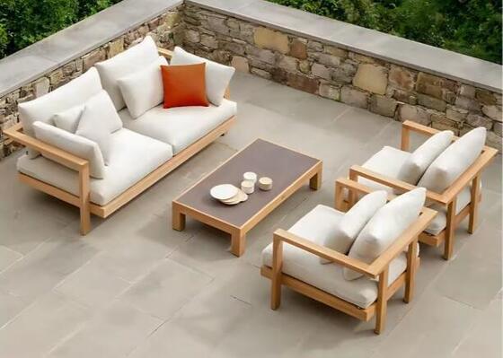 Teak Sofa Set 4Pieces Weather Resistant UV Resistant Rope Durable For Gardens Courtyards Villas