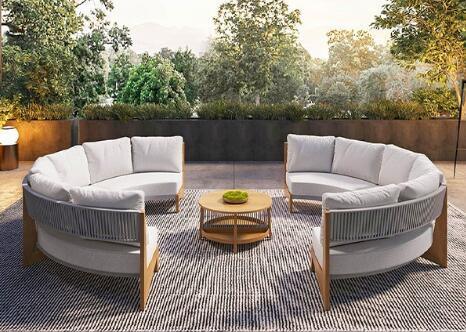 Rope weaven Teak wood teak sofa set weather resistant round shape