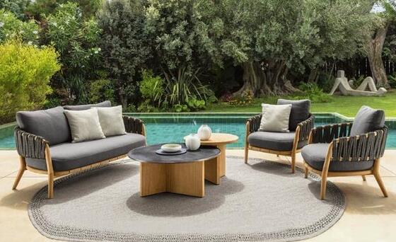 4 Seaters Teak wood patio sofa set high density sponge