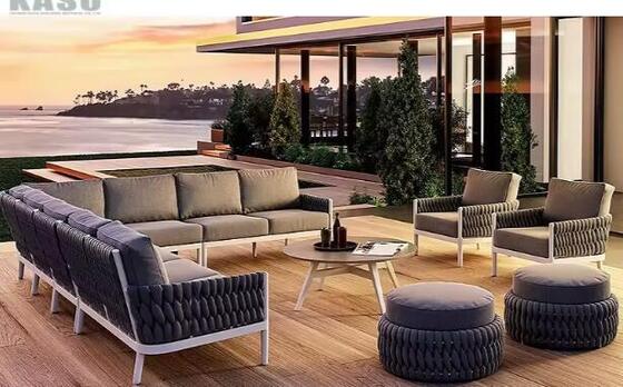 Luxury Aluminum Frame Outdoor Furniture UV Resistant Weave Rope Armchair Garden Chair Patio Furniture Sofa Set