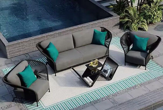 Rope-Woven Modern Aluminum Outdoor Villa & Park Furniture Set Eco-Friendly Garden Sofa & Chairs Cushions Coffee Table