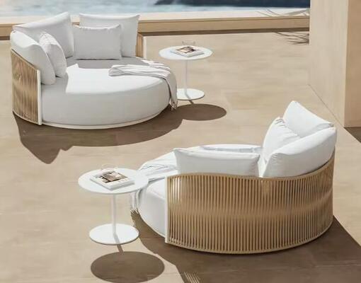 ROPE Wicker Outdoor Sun Bed With Waterproof Cushion Modern PE Rattan Sunbed Hotel Poolside Beach Resort Commercial Daybed