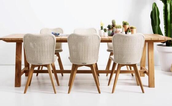 Factory Outdoor Teak Wood table 6pcs Chairs Table And Rope Chair