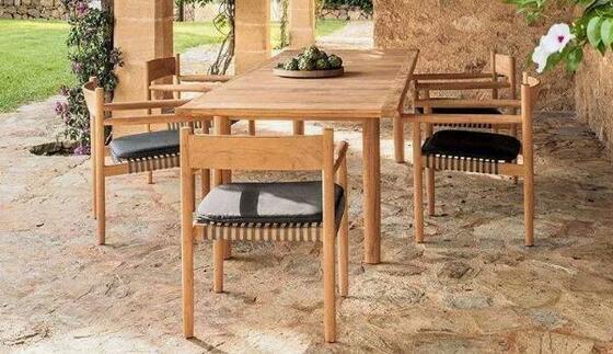Teak Wood Outdoor Furniture Patio Dining Table 6 Seater Rope Teak Chairs Set Luxury Modern Style