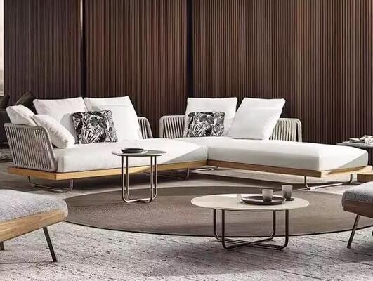 Hot Sale Outdoor Sofa With Aluminum Materials And Rope Teak Wood Top