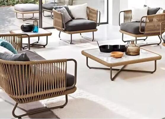 Hot Sale Outdoor Furniture Set 5 Pieces Weather Resistant UV Resistant Rope Durable Aluminum Frame Ideal for Gardens Courtyards Villas