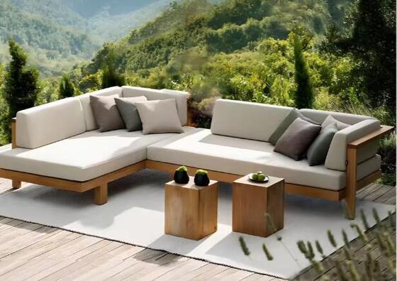 Teak Sofa Set 4Pieces Weather Resistant UV Resistant Rope Durable For Gardens Courtyards Villas