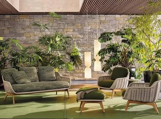 Aluminum frame Teak wood Garden Sofa Set Weather Resistant Durable For Gardens Courtyards Villas