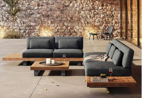 Aluminum frame Teak wood Garden Sofa Set Weather Resistant Gardens