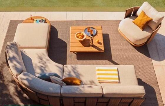 Rope Aluminum Teak wood Patio Sofa Set Weather Resistant Gardens