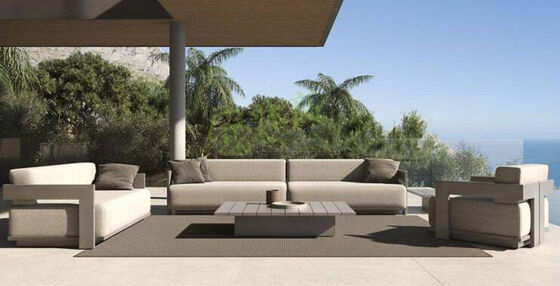 Teak wood Courtyard Hotel Park Use outdoor sofa set European Style with weather resistant outdoor furniture