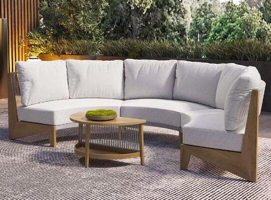 Teak wood garden sofa set weather resistant half round shape