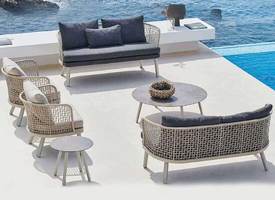 High back Aluminum Rope outdoor sofa set high density sponge garden sofa set