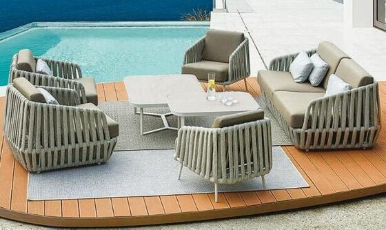 High quality Aluminum Rope patio sofa set high density sponge
