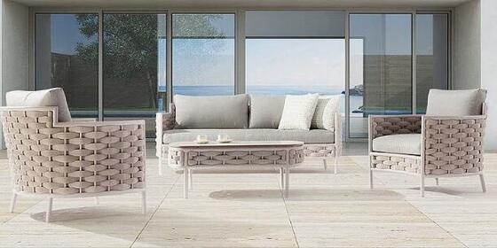 Aluminum Wide Flat Rope garden sofa set high density sponge