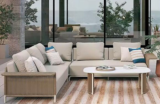 All Weather Rope Outdoor Sofa Garden Patio Furniture Modern Aluminum Frame