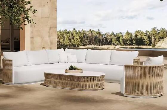 Waterproof Lounge Couch Beige Luxury Modern Aluminium Outdoor Furniture Sectional Sofa Set For Courtyard