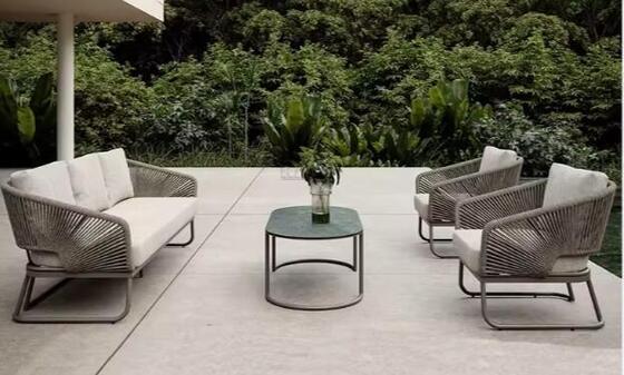 Rope-Woven Modern Aluminum Patio Villa & Park Furniture Set Eco-Friendly Garden Sofa & Chairs Cushions Coffee Table
