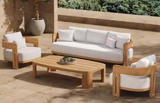 Modern teak wood Outdoor Garden Sofa Set Waterproof Cushions-Durable Patio Furniture For Apartment Park