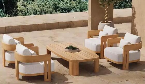 Modern teak wood Outdoor Garden Sofa Set Waterproof Cushions-Durable Patio Furniture For Apartment Park