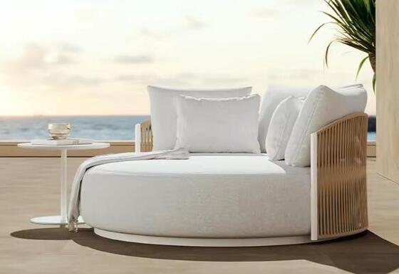 ROPE Wicker Outdoor Sun Bed With Waterproof Cushion Modern PE Rattan Sunbed Hotel Poolside Beach Resort Commercial Daybed