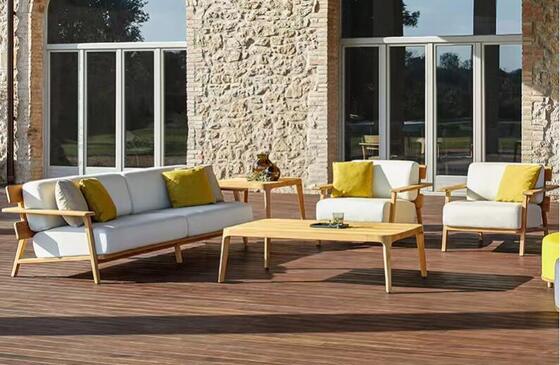 Wholesale OEM Teak Wood Furniture With Cushions Sofa Set Patio Outdoor Sofa