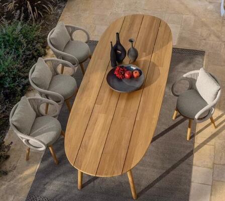 Outdoor Teak Wood Outdoor table 6pcs Chairs Table And Rope Chair