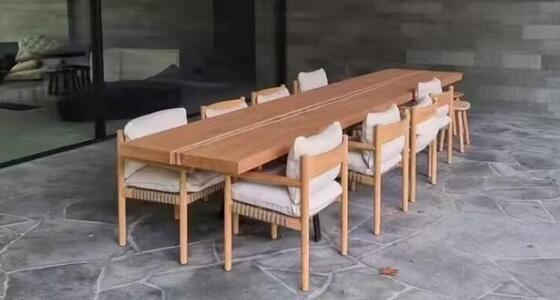 Luxury Modern Style Teak Wood Dining Table 6 Seater Rope Teak Chairs Set