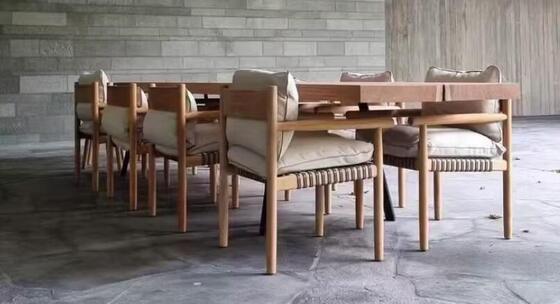 Luxury Modern Style Teak Wood Dining Table 6 Seater Rope Teak Chairs Set