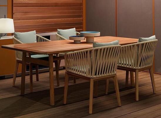 Outdoor dining set with weather resistant rattan rope and durable aluminum frame perfect for garden courtyard and villa